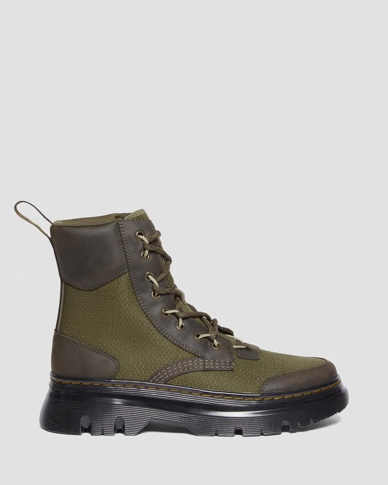 Dr Doc Martens Tarik Cuero & Nylon Utility Boots (Waxed Full Grain+Hydro+ Recycled Nylon Ripstop) Verde Oliva | JV73-J1LM