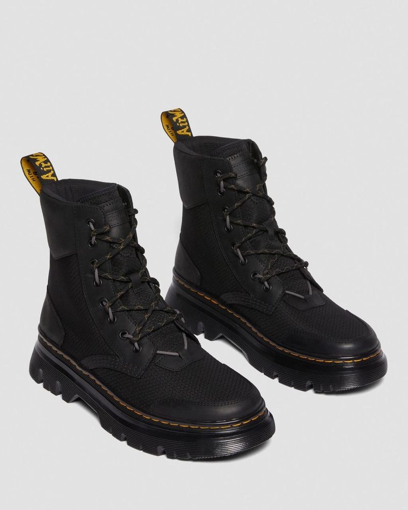 Dr Doc Martens Tarik Cuero & Nylon Utility Boots (Waxed Full Grain+Hydro+ Recycled Nylon Ripstop) Negros | QZ05-W9YB