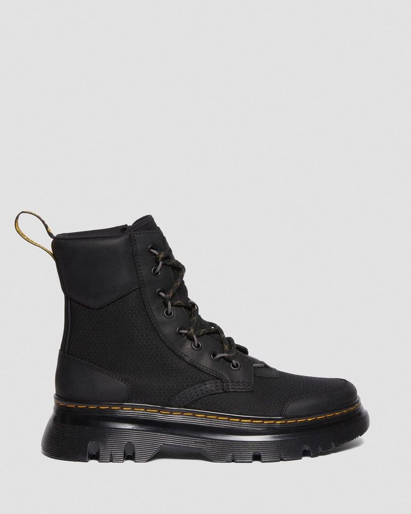 Dr Doc Martens Tarik Cuero & Nylon Utility Boots (Waxed Full Grain+Hydro+ Recycled Nylon Ripstop) Negros | QZ05-W9YB