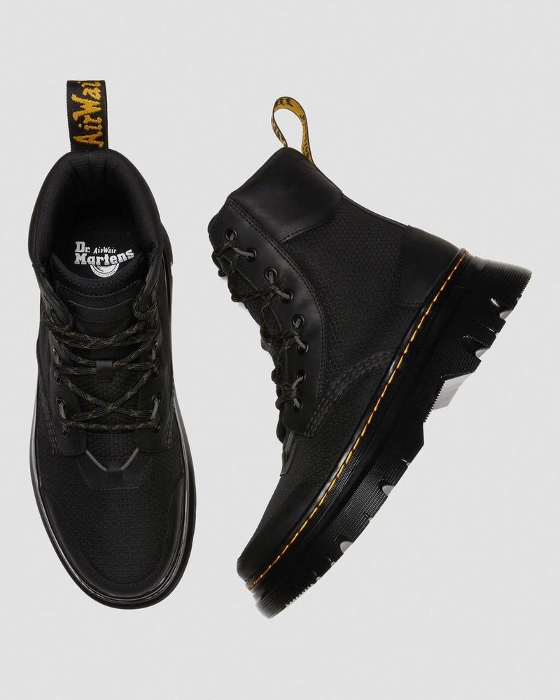 Dr Doc Martens Tarik Cuero & Nylon Utility Boots (Waxed Full Grain+Hydro+ Recycled Nylon Ripstop) Negros | QZ05-W9YB