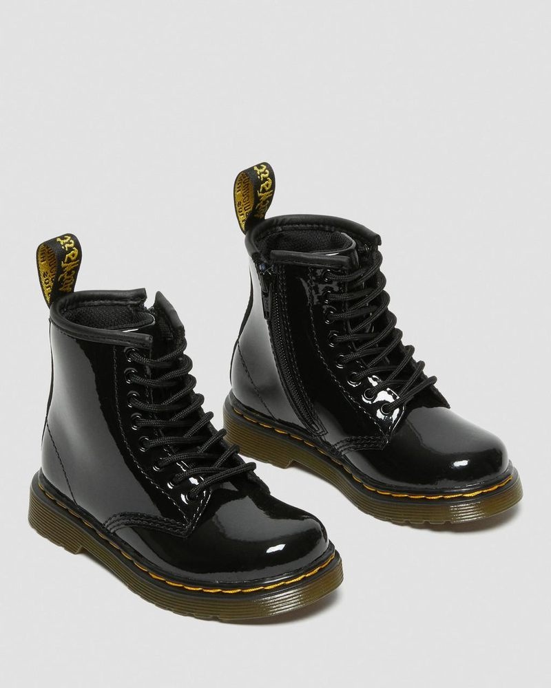 Dr Doc Martens Toddler 1460 Charol Cuero Encaje Up Boots (Charol Cuero) Negros | XV92-C6UX