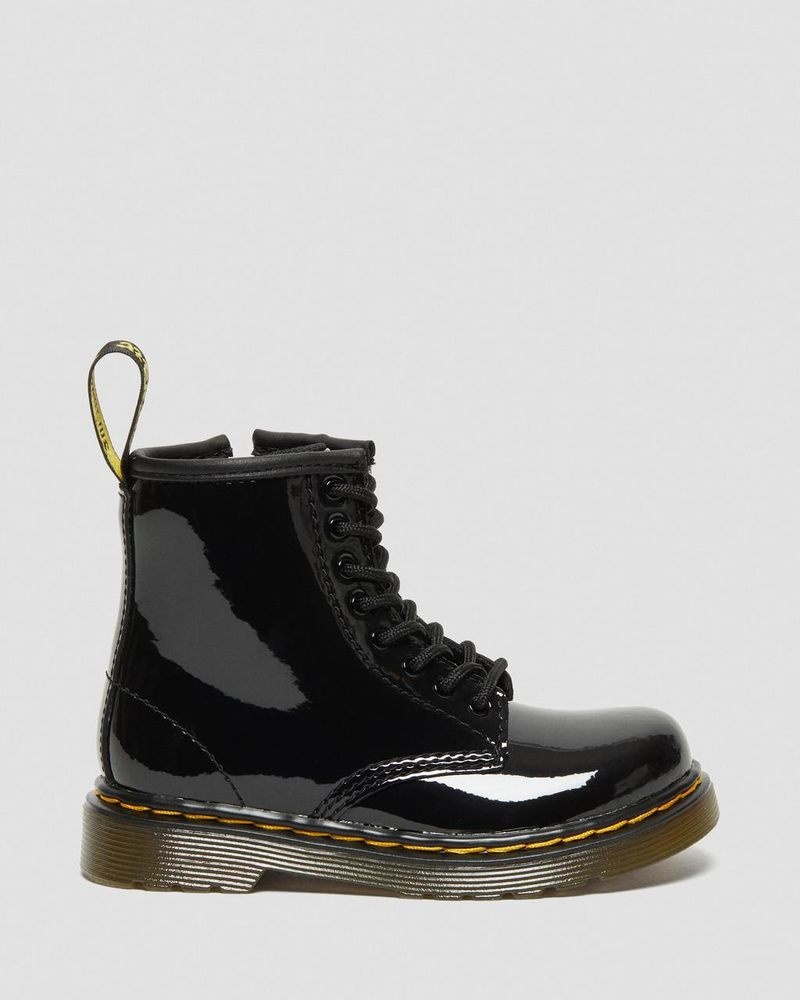 Dr Doc Martens Toddler 1460 Charol Cuero Encaje Up Boots (Charol Cuero) Negros | XV92-C6UX