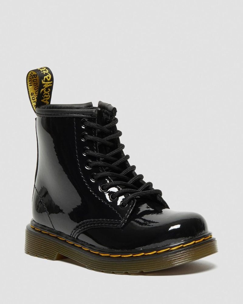 Dr Doc Martens Toddler 1460 Charol Cuero Encaje Up Boots (Charol Cuero) Negros | XV92-C6UX