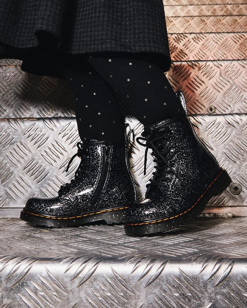 Dr Doc Martens Toddler 1460 Glitter Encaje Up Boots (Cosmic Glitter) Negros | HJ94-K2NK