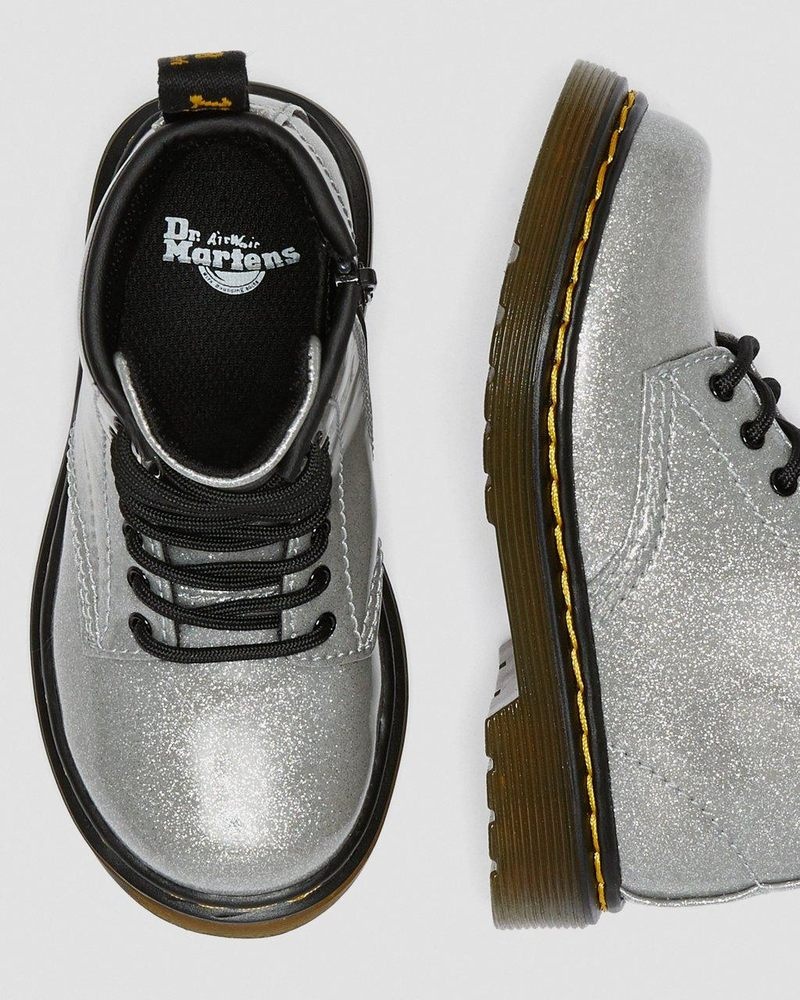 Dr Doc Martens Toddler 1460 Glitter Encaje Up Boots (Coated Glitter) Plateados | RV26-N0IH