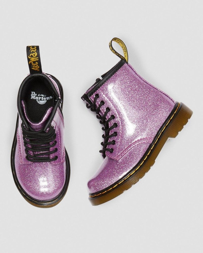 Dr Doc Martens Toddler 1460 Glitter Encaje Up Boots (Coated Glitter) Rosas Oscuro | MO81-M4LK