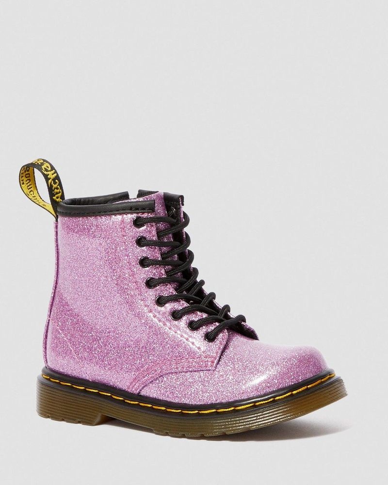 Dr Doc Martens Toddler 1460 Glitter Encaje Up Boots (Coated Glitter) Rosas Oscuro | MO81-M4LK