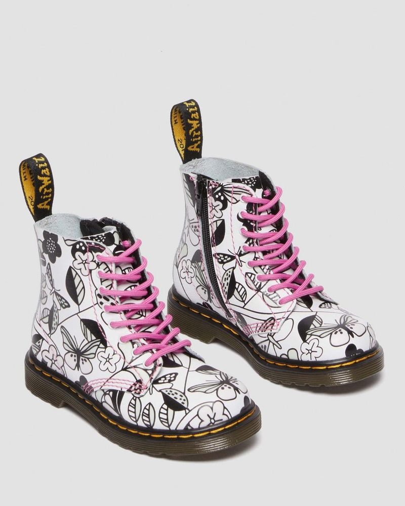 Dr Doc Martens Toddler 1460 Meadow Print Cuero Encaje Up Boots Blancos | NH69-H8JH