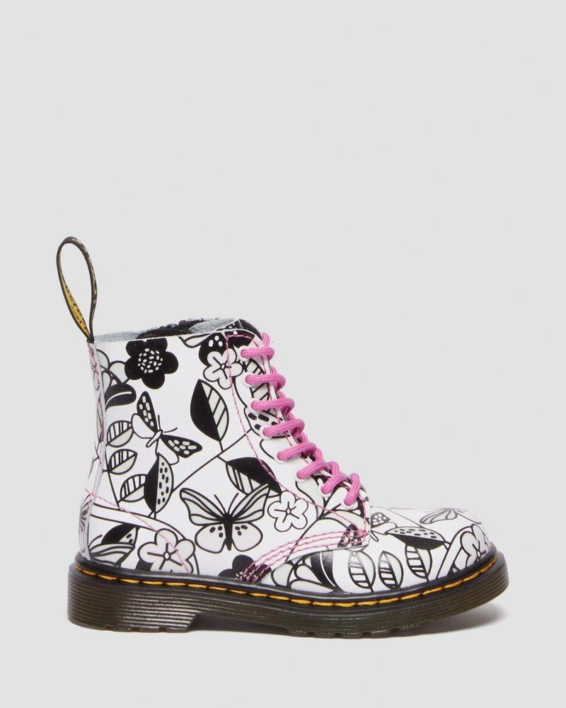 Dr Doc Martens Toddler 1460 Meadow Print Cuero Encaje Up Boots Blancos | NH69-H8JH