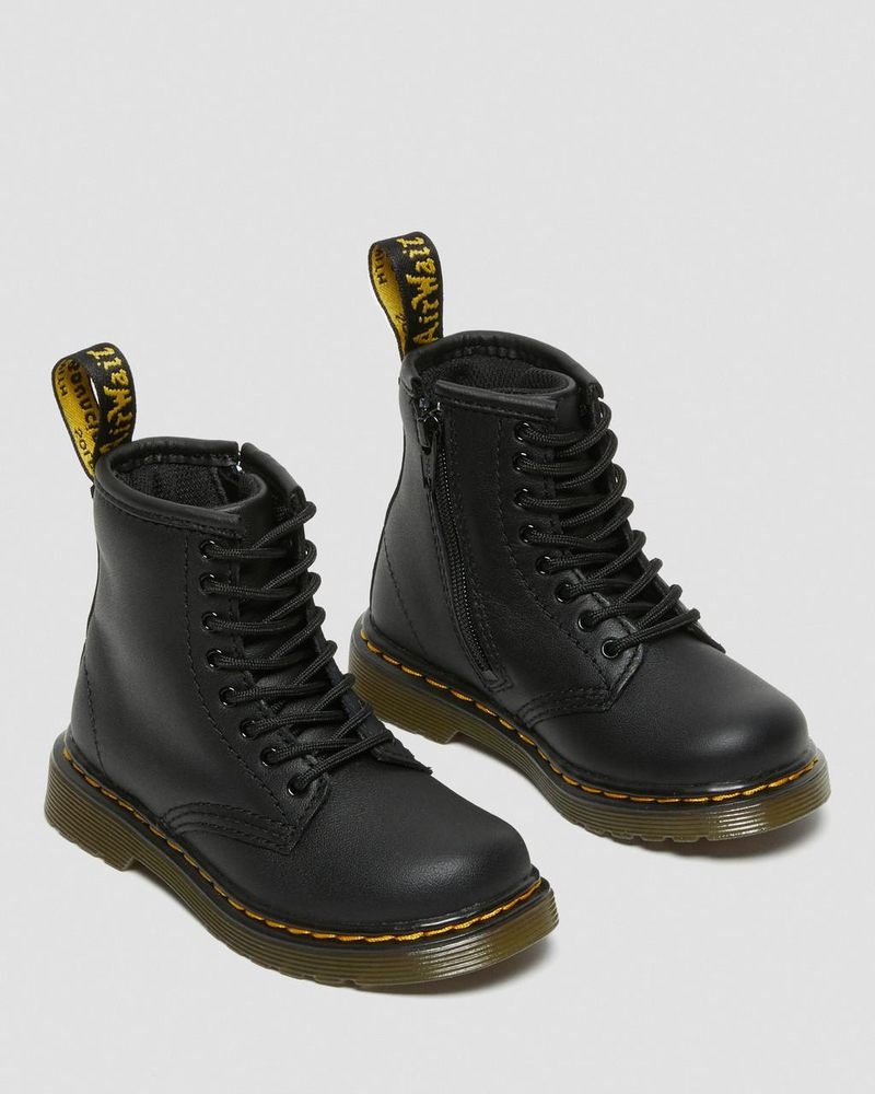 Dr Doc Martens Toddler 1460 Softy T Cuero Encaje Up Boots (Softy T) Negros | UM27-Q5XZ