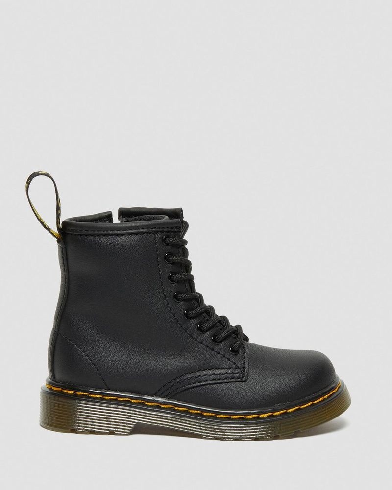 Dr Doc Martens Toddler 1460 Softy T Cuero Encaje Up Boots (Softy T) Negros | UM27-Q5XZ