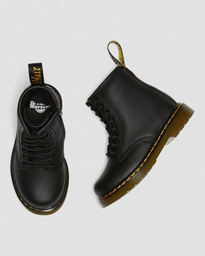 Dr Doc Martens Toddler 1460 Softy T Cuero Encaje Up Boots (Softy T) Negros | UM27-Q5XZ