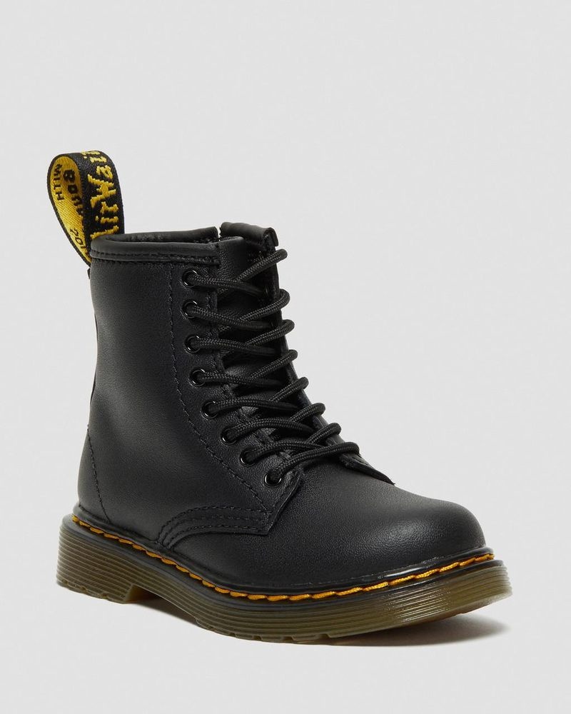 Dr Doc Martens Toddler 1460 Softy T Cuero Encaje Up Boots (Softy T) Negros | UM27-Q5XZ