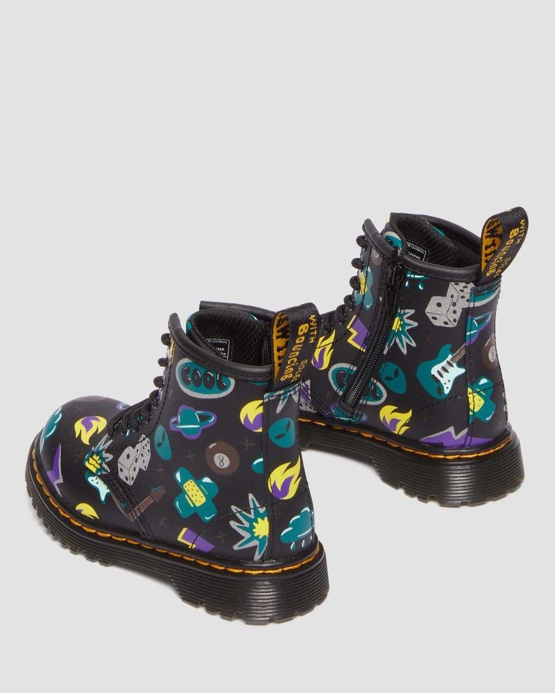 Dr Doc Martens Toddler 1460 Sticker Print Cuero Encaje Up Boots (Sticker Print Hydro) Negros | JV48-E2PG