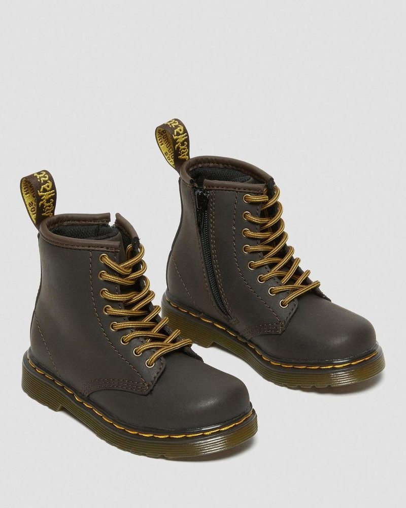 Dr Doc Martens Toddler 1460 Wildhorse Cuero Encaje Up Boots (Wildhorse Lamper) Marrom Oscuro | FY35-D4PR