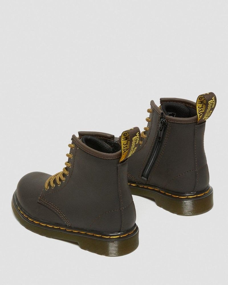 Dr Doc Martens Toddler 1460 Wildhorse Cuero Encaje Up Boots (Wildhorse Lamper) Marrom Oscuro | FY35-D4PR