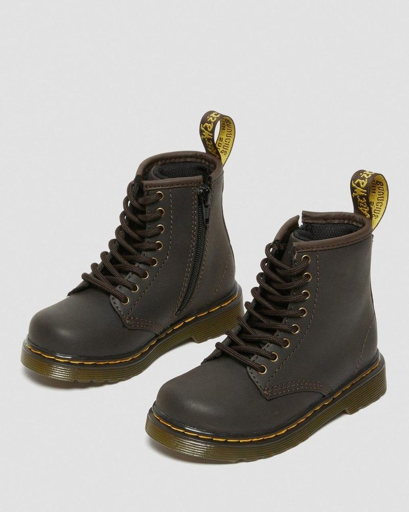 Dr Doc Martens Toddler 1460 Wildhorse Cuero Encaje Up Boots (Wildhorse Lamper) Marrom Oscuro | FY35-D4PR