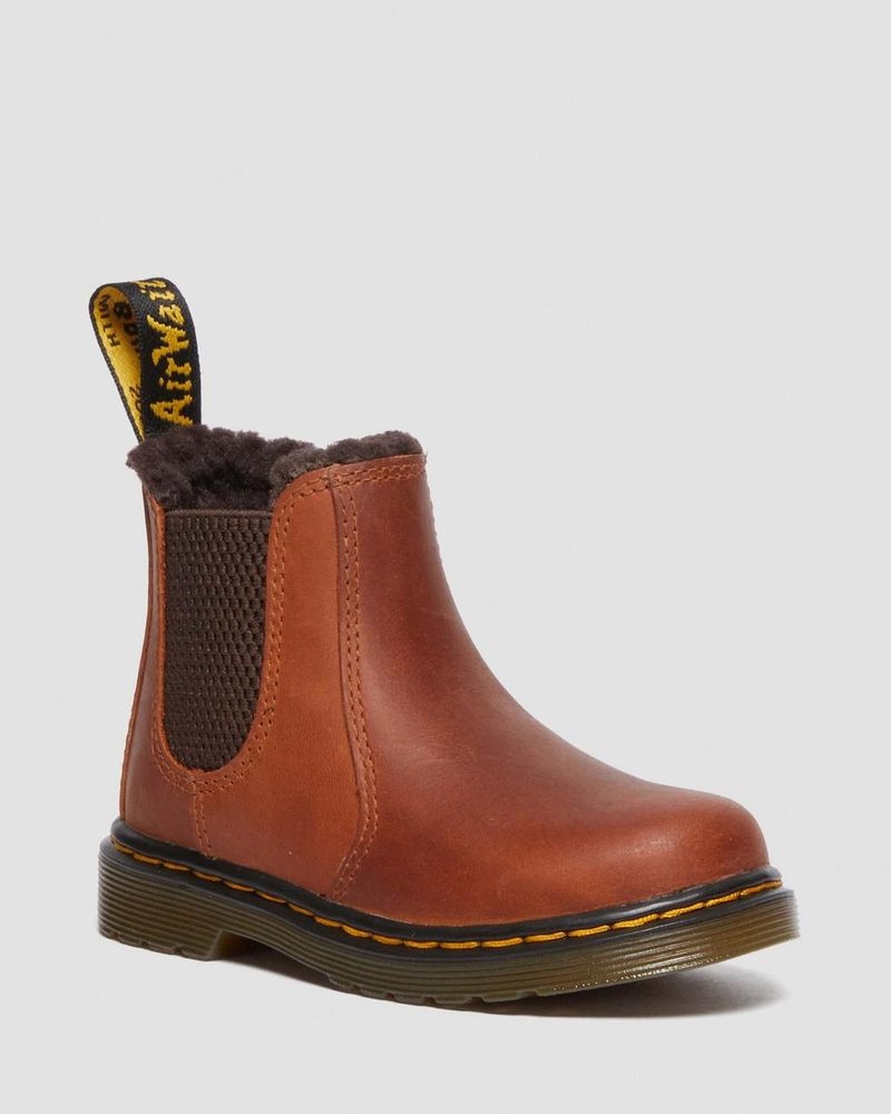 Dr Doc Martens Toddler 2976 Faux Fur Forro Chelsea Boots (Republic Impermeables) Marrom Claro | WY91-D2JH