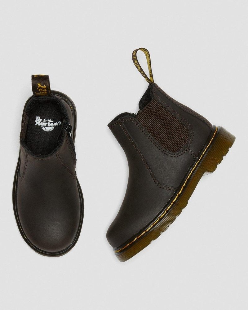 Dr Doc Martens Toddler 2976 Wildhorse Cuero Chelsea Boots (Wildhorse Lamper) Marrom Oscuro | YN40-C2VB