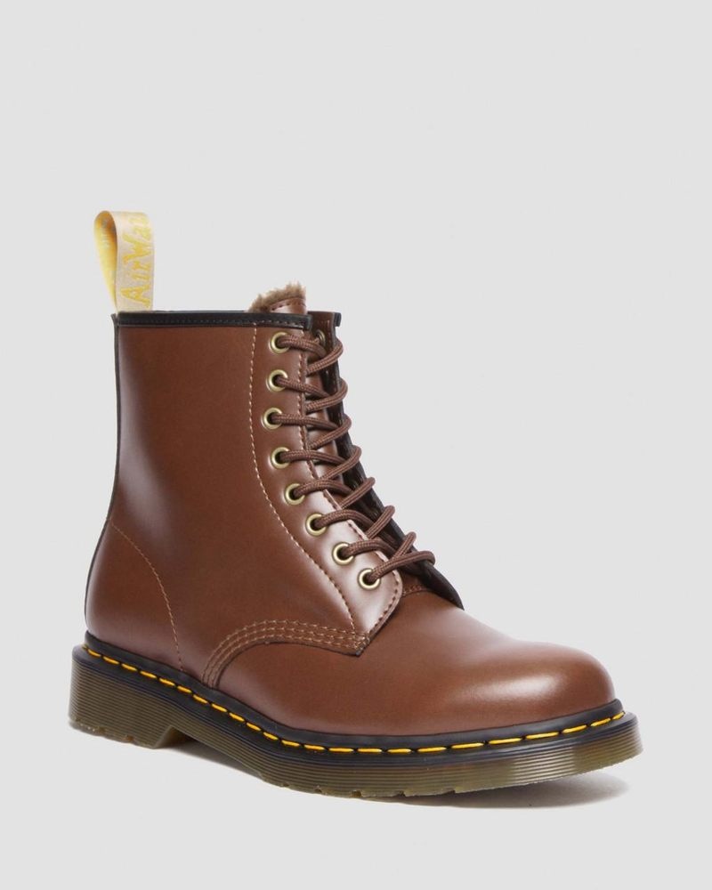 Dr Doc Martens Vegan 1460 Faux Fur Forro Encaje Up Boots (Norfolk Vegan) Marrom | YL73-E3OC