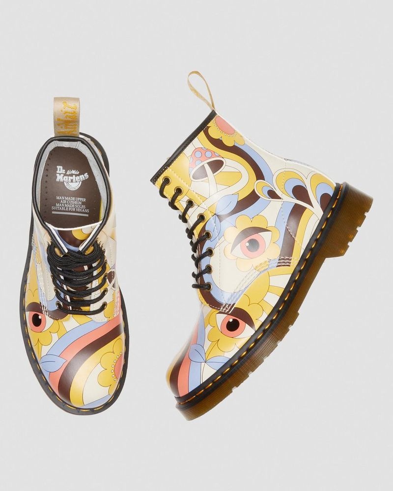 Dr Doc Martens Vegan 1460 Retro Kemble Encaje Up Boots (Kemble) Beige | XW44-M7IQ