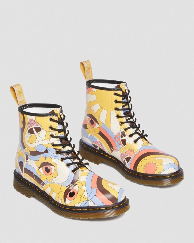 Dr Doc Martens Vegan 1460 Retro Kemble Encaje Up Boots (Kemble) Beige | CR29-N4BD