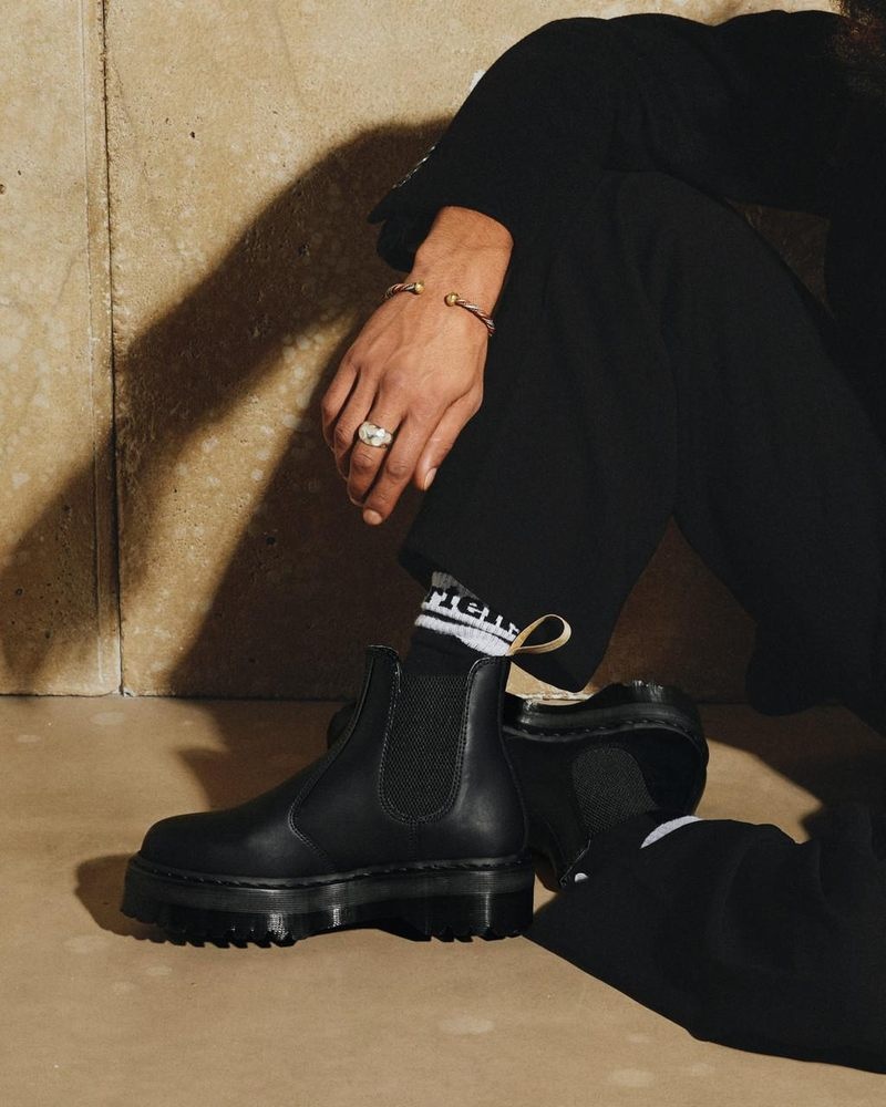 Dr Doc Martens Vegan 2976 Felix Plataforma Chelsea Boots (Felix Rub Off) Negros | GI41-E0WW