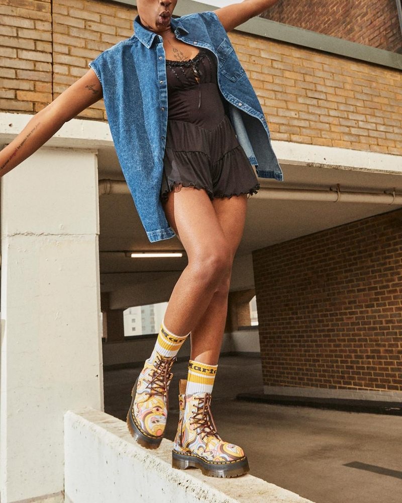 Dr Doc Martens Vegan Jadon Boot Retro Lona Platforms (Lona) Retro Ray | FK46-E1JN