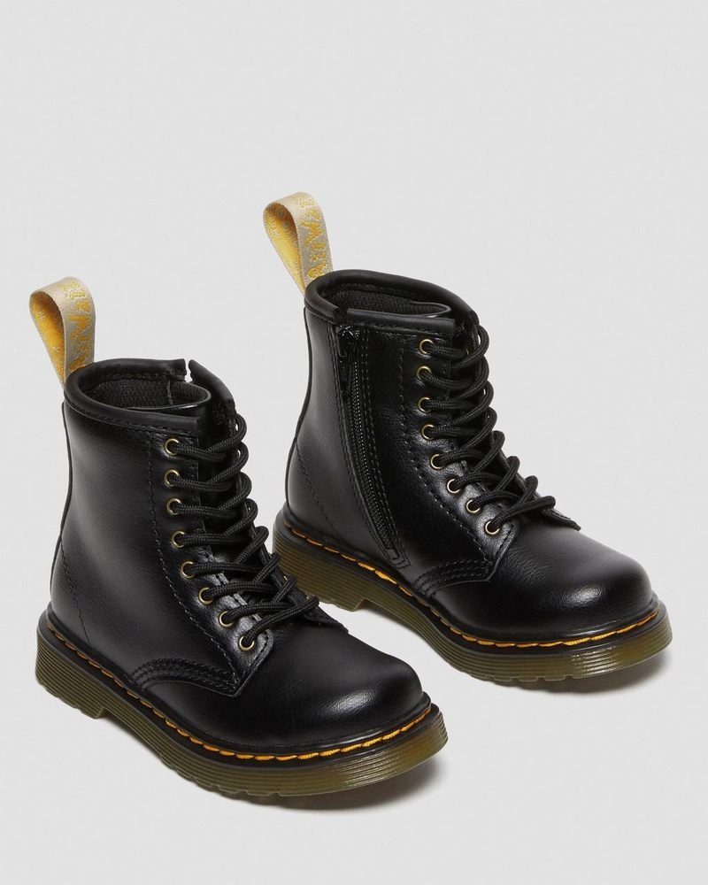 Dr Doc Martens Vegan Toddler 1460 Encaje Up Boots (Newbury Tumble) Negros | SF44-C7BE