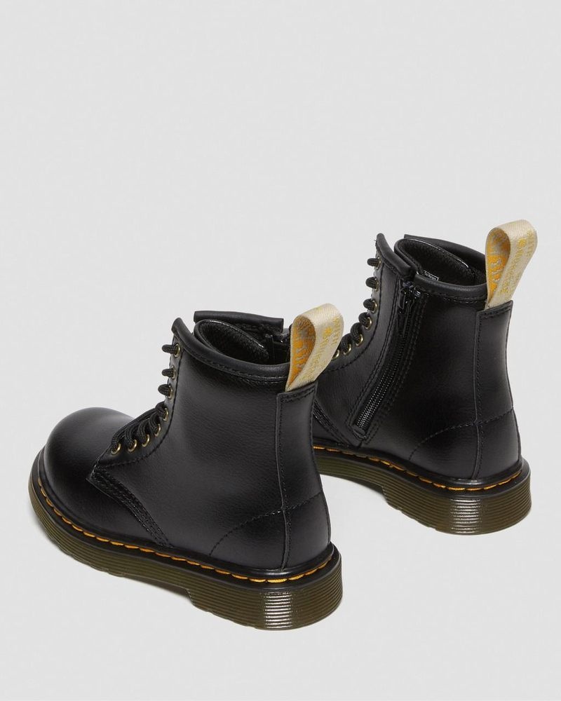 Dr Doc Martens Vegan Toddler 1460 Encaje Up Boots (Newbury Tumble) Negros | SF44-C7BE