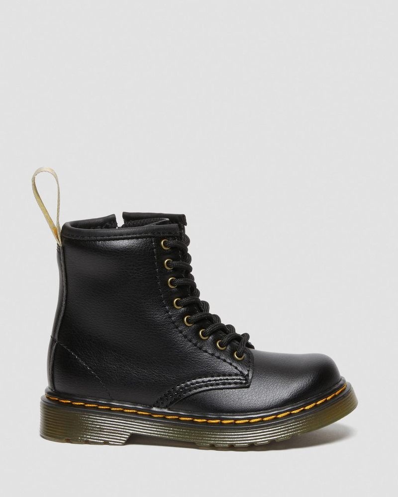 Dr Doc Martens Vegan Toddler 1460 Encaje Up Boots (Newbury Tumble) Negros | SF44-C7BE