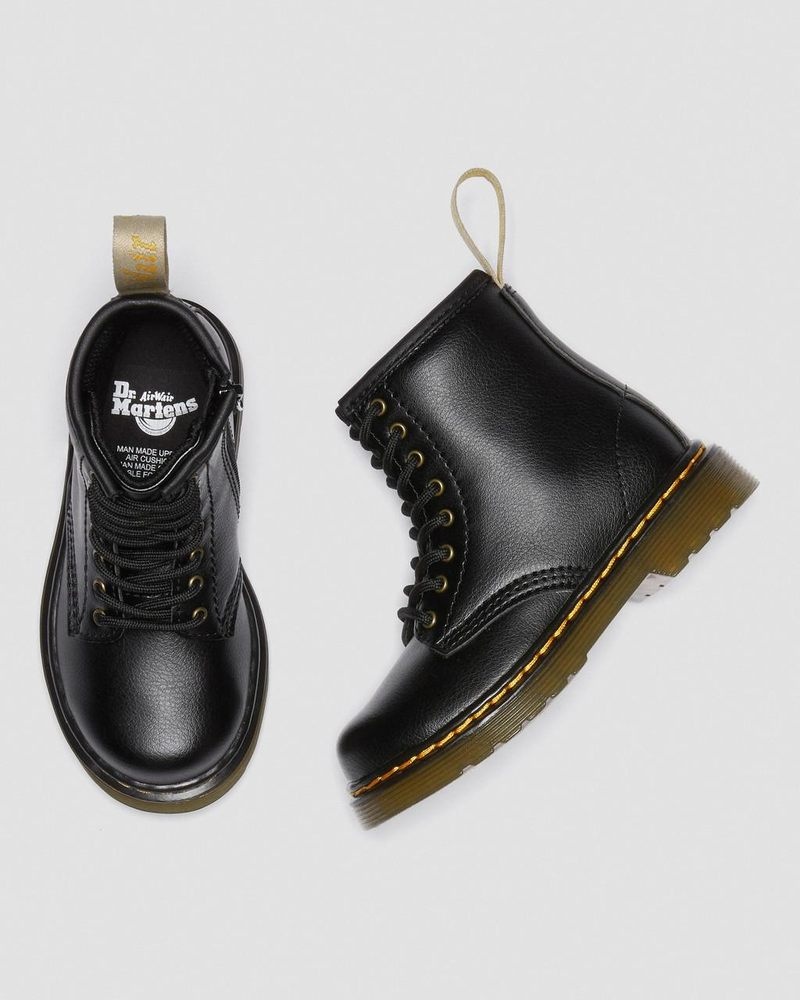 Dr Doc Martens Vegan Toddler 1460 Encaje Up Boots (Newbury Tumble) Negros | SF44-C7BE