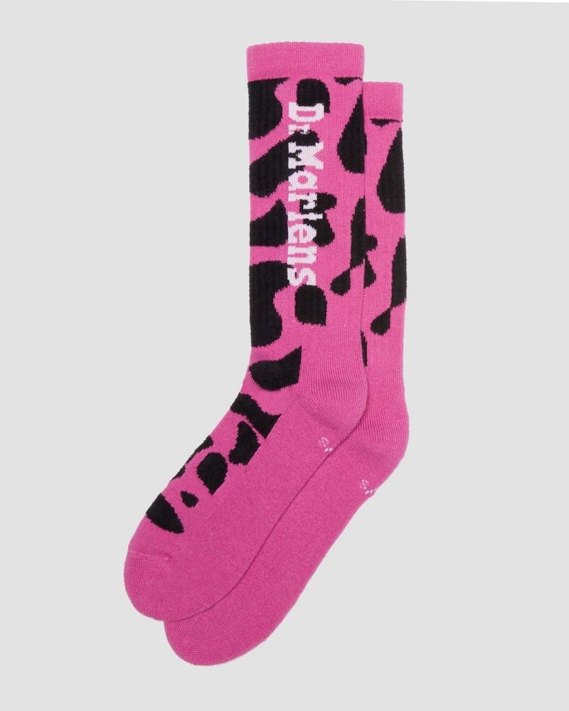 Dr Doc Martens Vertical Logo Cow Print Algodon Blend Socks (Algodon Blend) Rosas | PP83-O3ZT