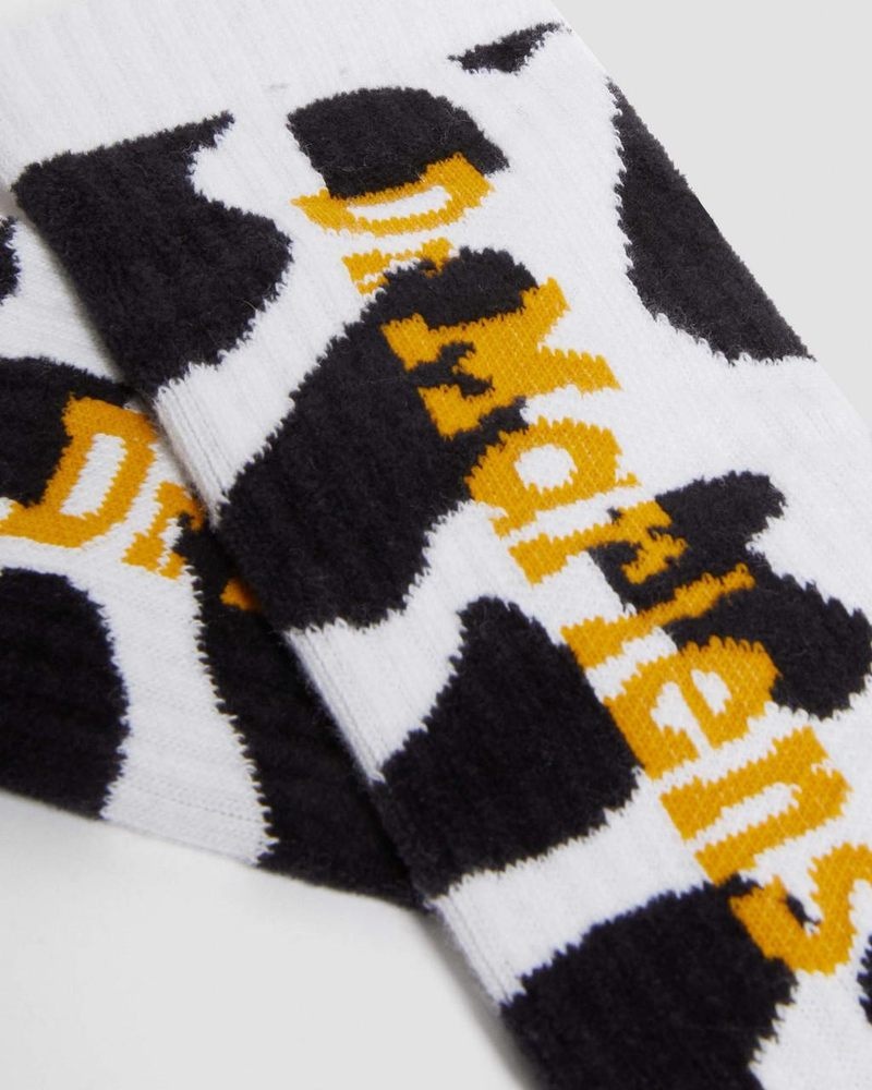 Dr Doc Martens Vertical Logo Cow Print Algodon Blend Socks (Algodon Blend) Black+White | YP61-K5LD