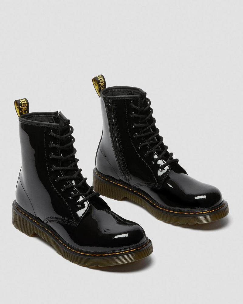 Dr Doc Martens Youth 1460 Charol Cuero Encaje Up Boots (Charol Cuero) Negros | PF51-R0JG