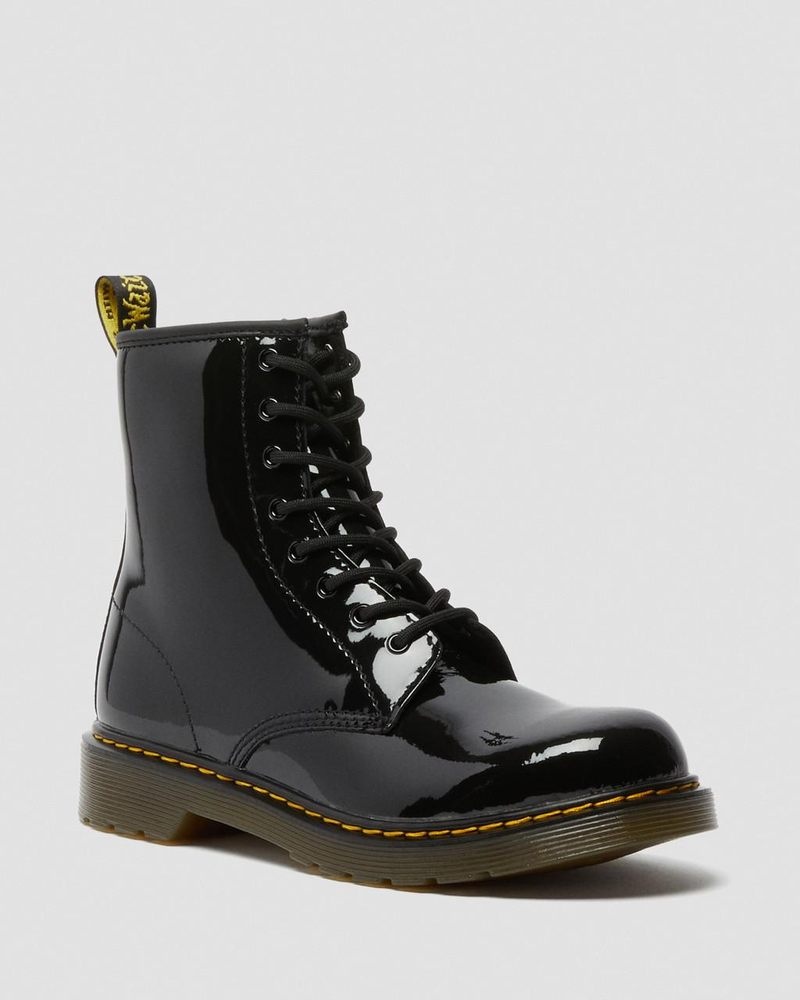 Dr Doc Martens Youth 1460 Charol Cuero Encaje Up Boots (Charol Cuero) Negros | PF51-R0JG