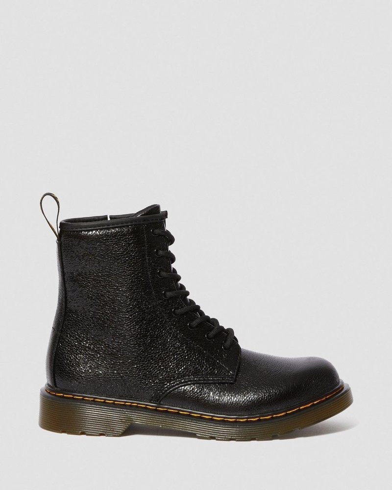 Dr Doc Martens Youth 1460 Crinkle Metallic Encaje Up Boots (Disco Crinkle) Negros | HI76-T7QG