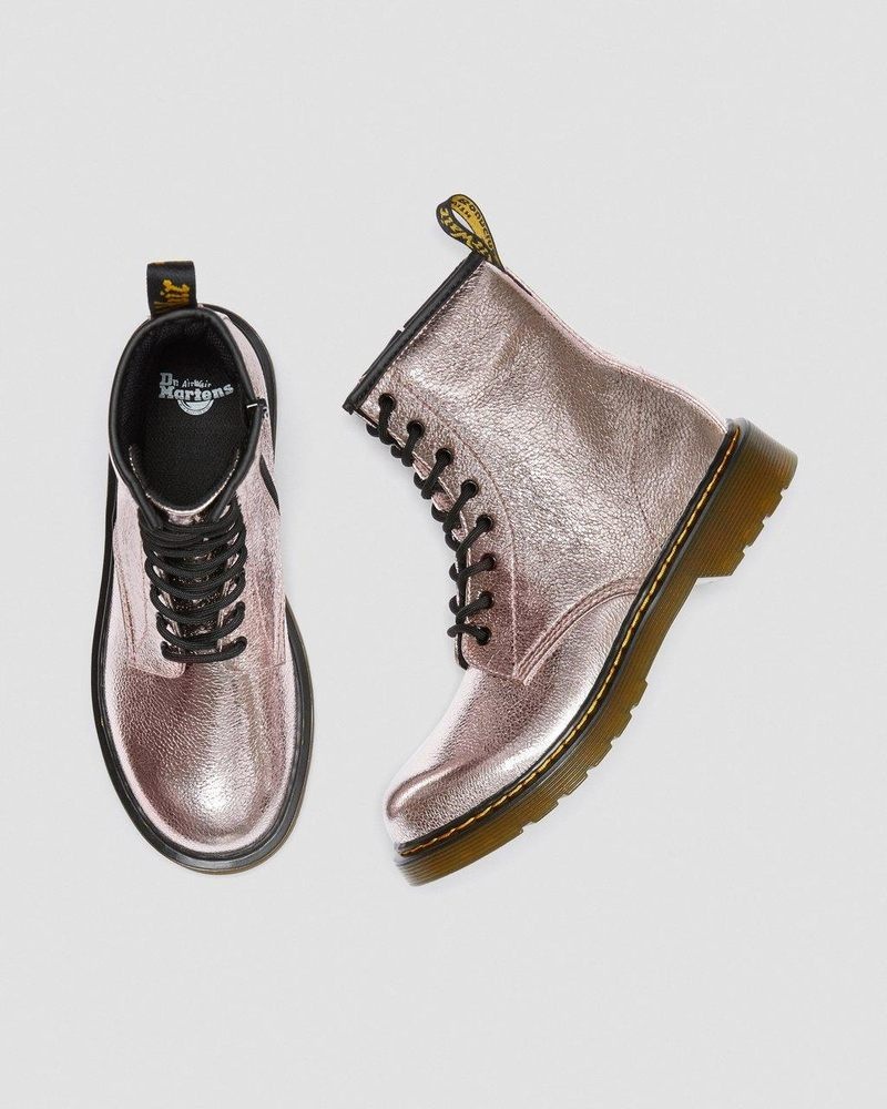 Dr Doc Martens Youth 1460 Crinkle Metallic Encaje Up Boots (Disco Crinkle) Rosas | MO44-U3PZ