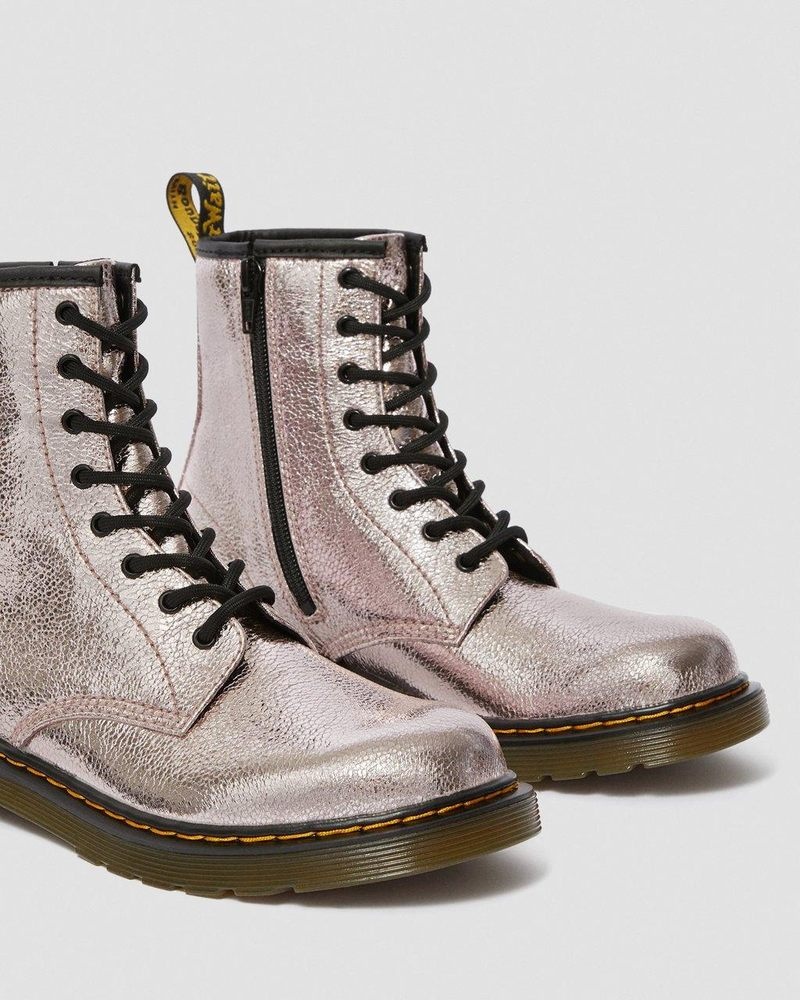 Dr Doc Martens Youth 1460 Crinkle Metallic Encaje Up Boots (Disco Crinkle) Rosas | MO44-U3PZ