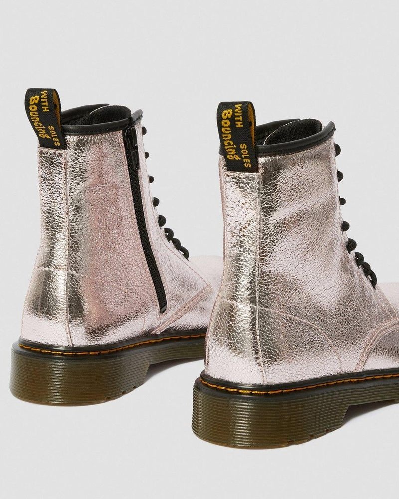 Dr Doc Martens Youth 1460 Crinkle Metallic Encaje Up Boots (Disco Crinkle) Rosas | MO44-U3PZ