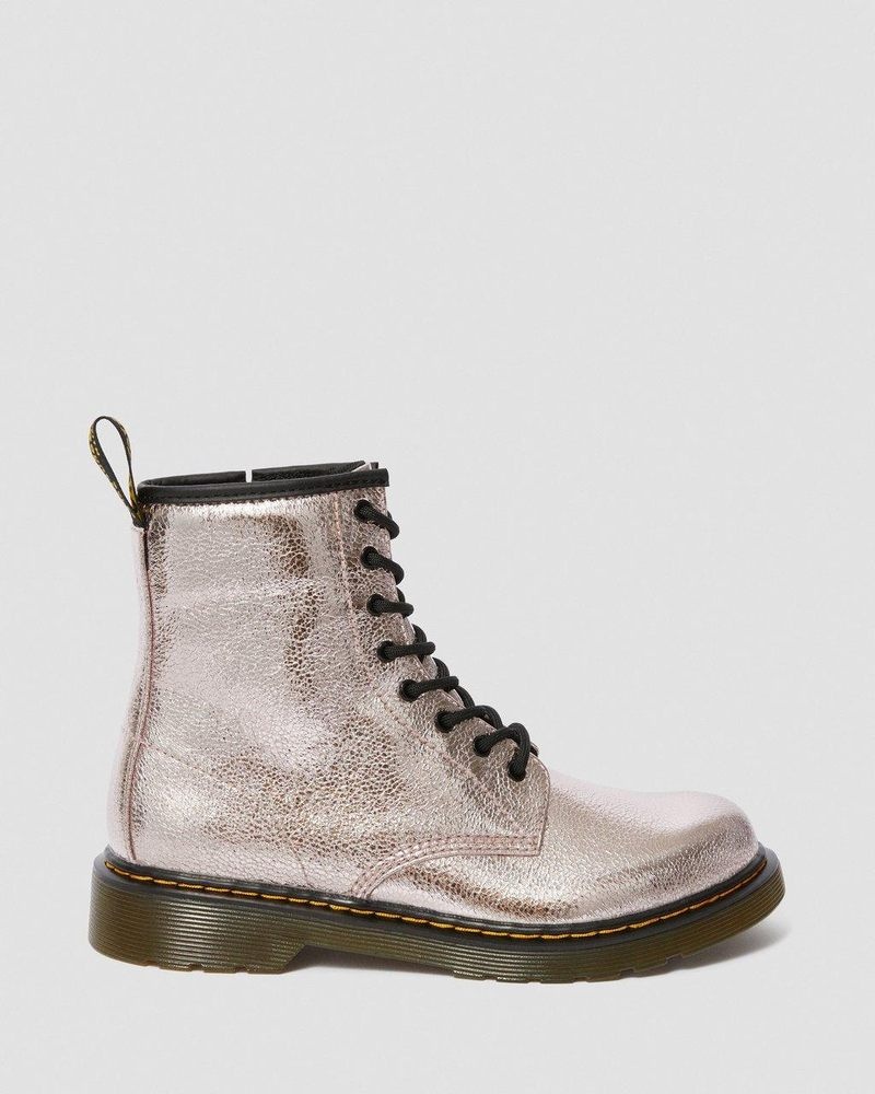 Dr Doc Martens Youth 1460 Crinkle Metallic Encaje Up Boots (Disco Crinkle) Rosas | MO44-U3PZ