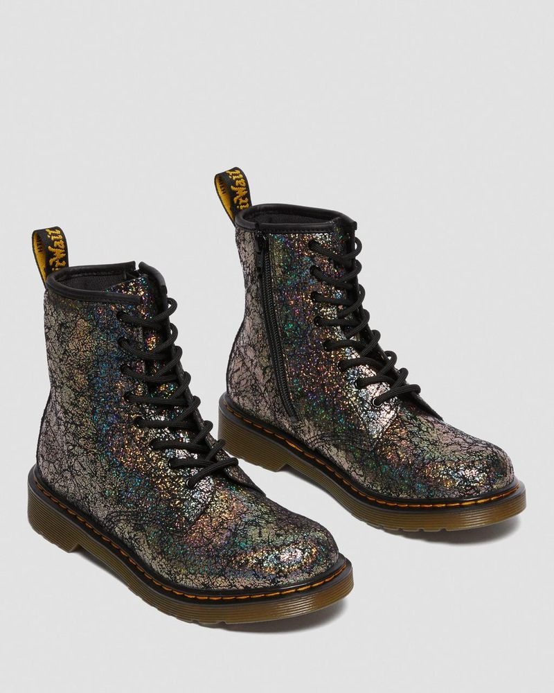 Dr Doc Martens Youth 1460 Crinkle Metallic Encaje Up Boots (Disco Crinkle) Negros | ZH07-C1QF