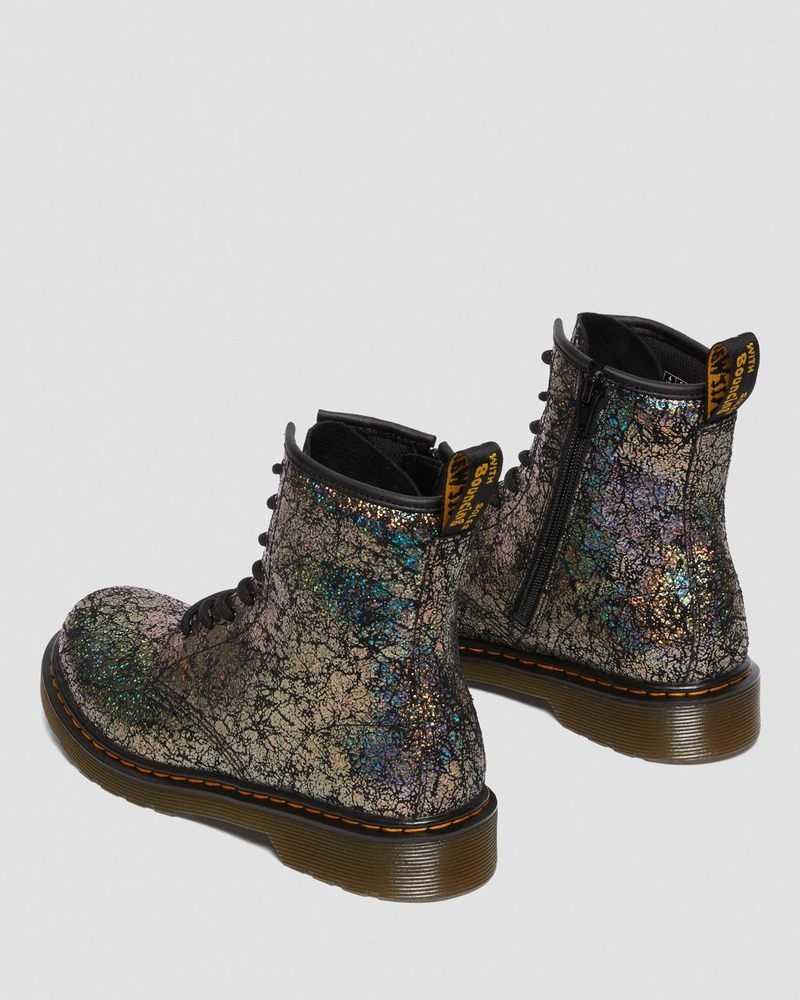 Dr Doc Martens Youth 1460 Crinkle Metallic Encaje Up Boots (Disco Crinkle) Negros | ZH07-C1QF