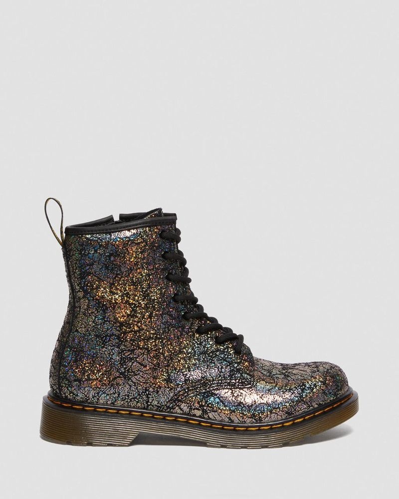 Dr Doc Martens Youth 1460 Crinkle Metallic Encaje Up Boots (Disco Crinkle) Negros | ZH07-C1QF