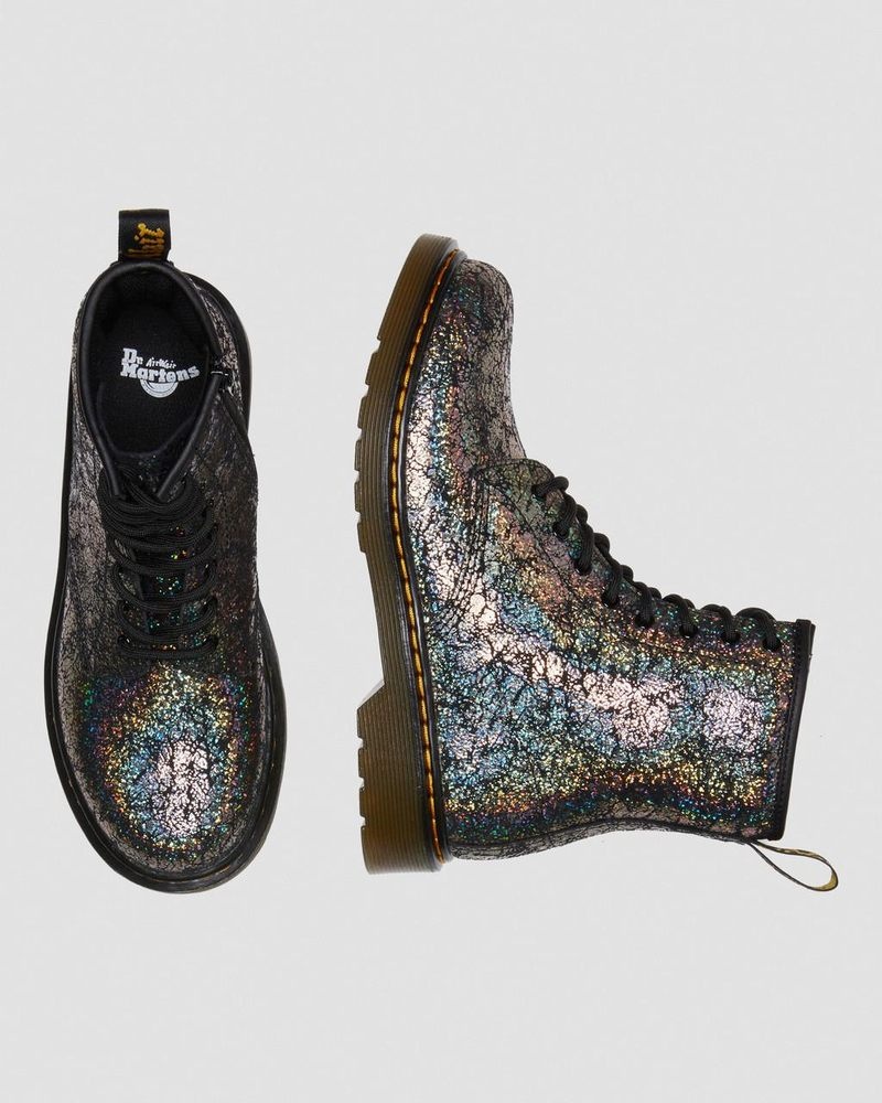 Dr Doc Martens Youth 1460 Crinkle Metallic Encaje Up Boots (Disco Crinkle) Negros | ZH07-C1QF