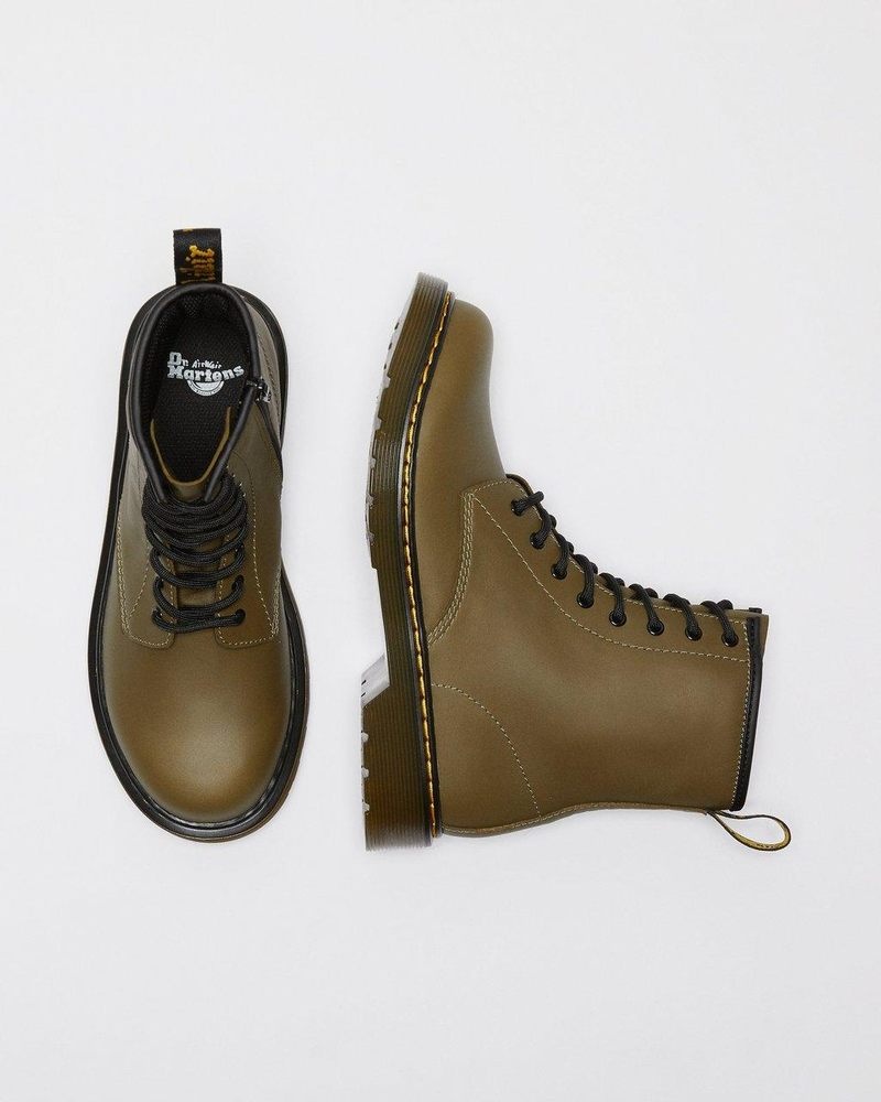 Dr Doc Martens Youth 1460 Cuero Encaje Up Boots (Romario) Verde Oliva | JL25-N2CP