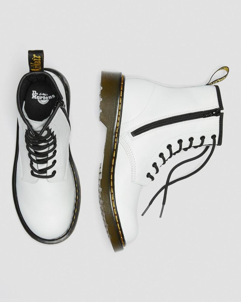 Dr Doc Martens Youth 1460 Cuero Encaje Up Boots (Romario) Blancos | JZ13-D9WD