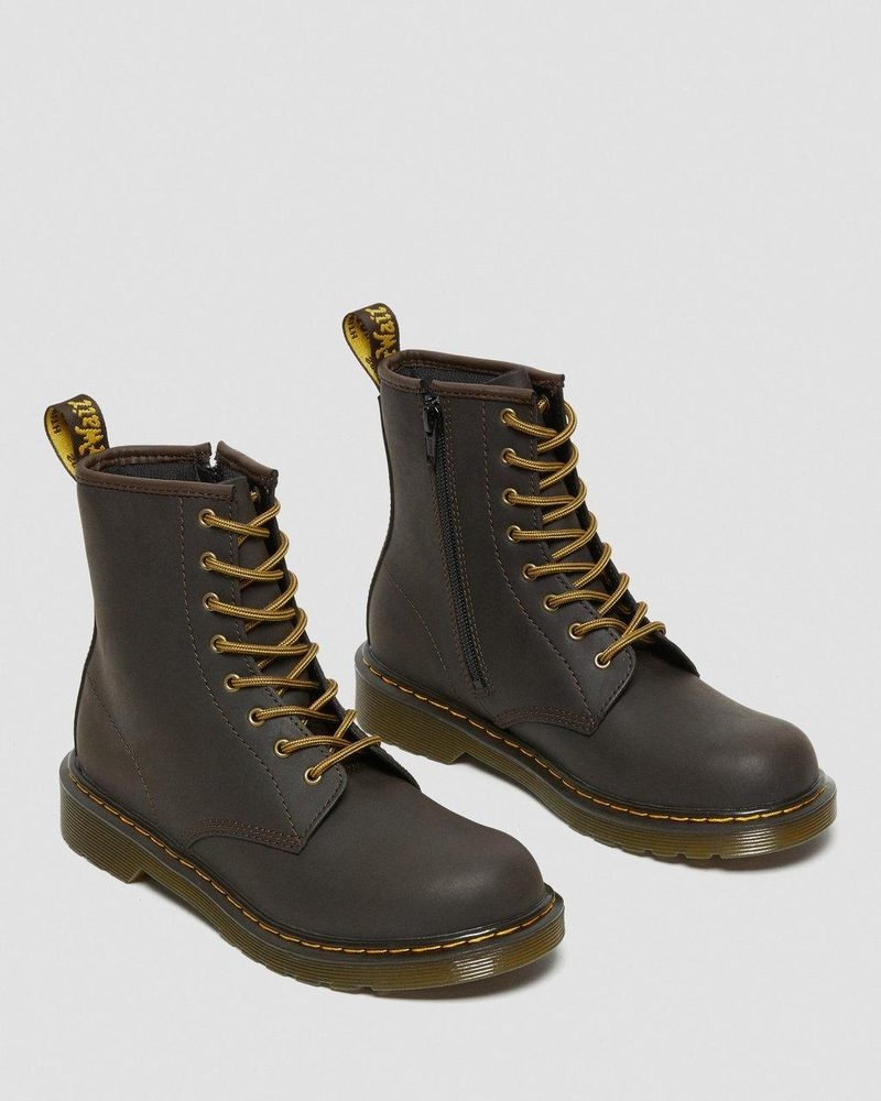 Dr Doc Martens Youth 1460 Wildhorse Cuero Encaje Up Boots (Wildhorse Lamper) Marrom Oscuro | KD26-U9XT