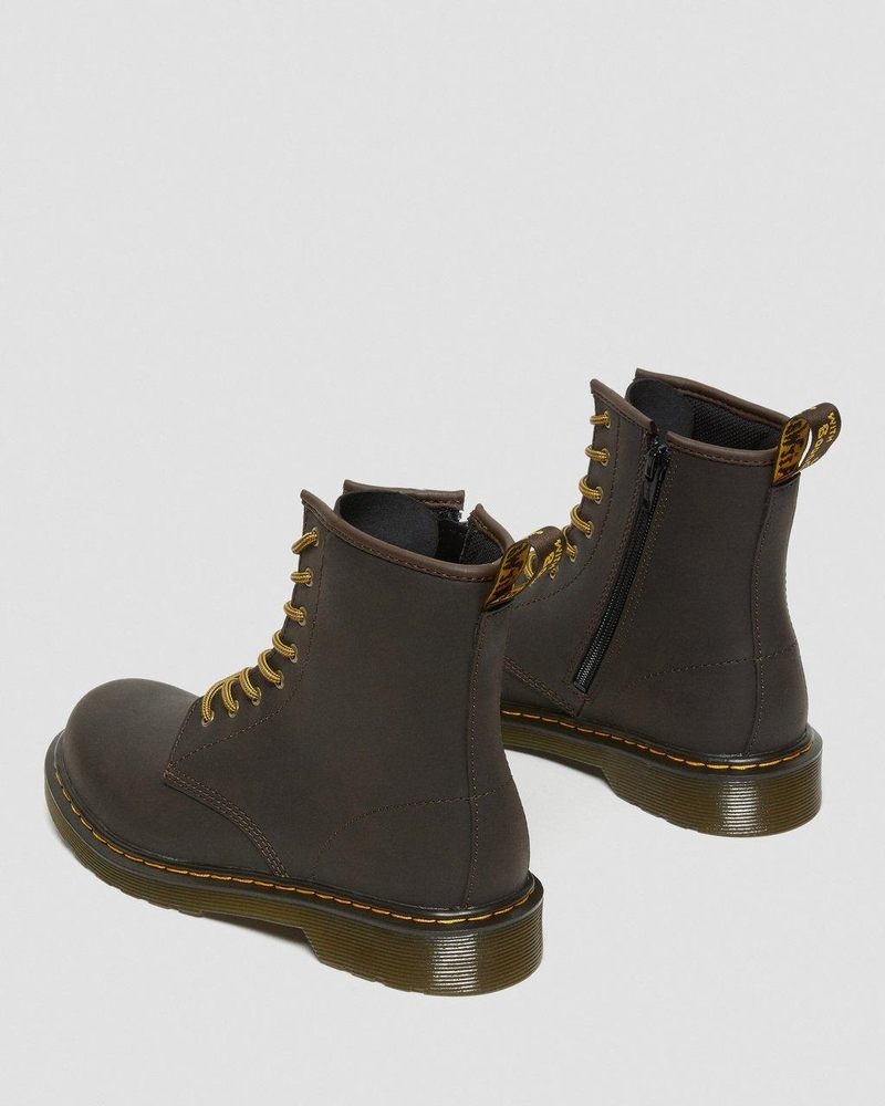 Dr Doc Martens Youth 1460 Wildhorse Cuero Encaje Up Boots (Wildhorse Lamper) Marrom Oscuro | KD26-U9XT