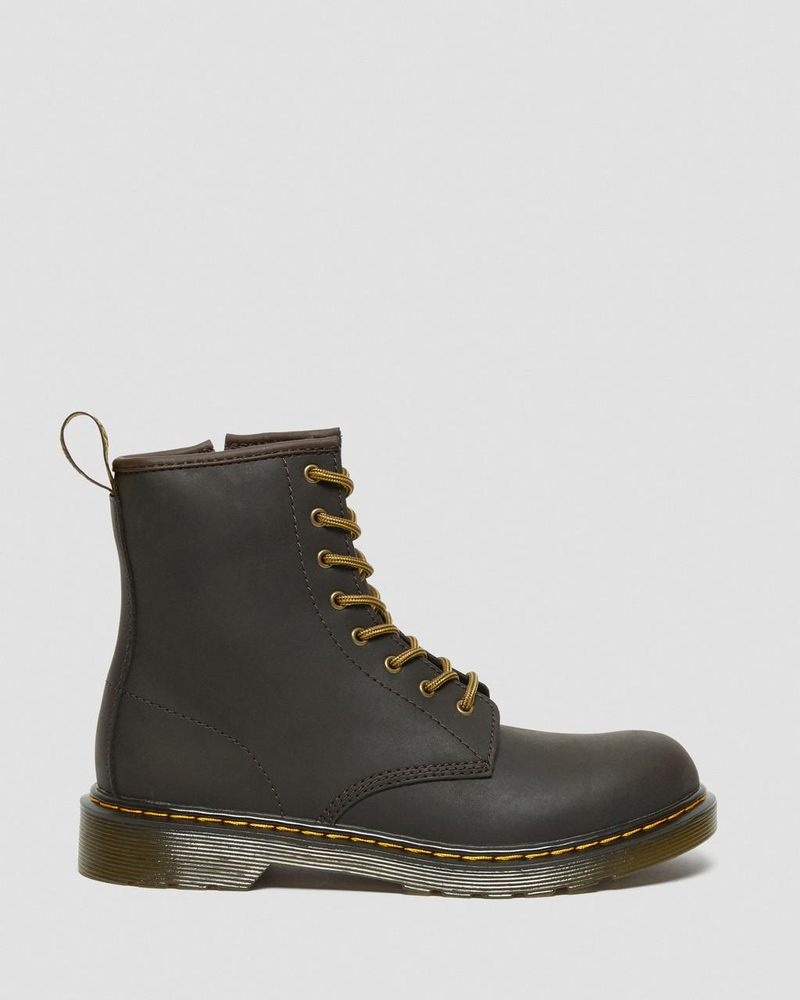 Dr Doc Martens Youth 1460 Wildhorse Cuero Encaje Up Boots (Wildhorse Lamper) Marrom Oscuro | KD26-U9XT